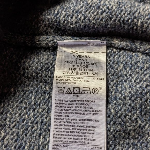 NWT Toddler Boy (5T) - GAP Navy Marl Hooded Zip Up Sweater - Picture 6 of 6